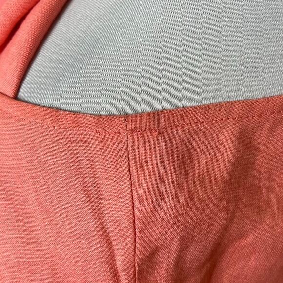 Jones New York Linen Wrap Dress 16 Womens Plus Coral Knee Length Collared A-Line - Picture 8 of 9